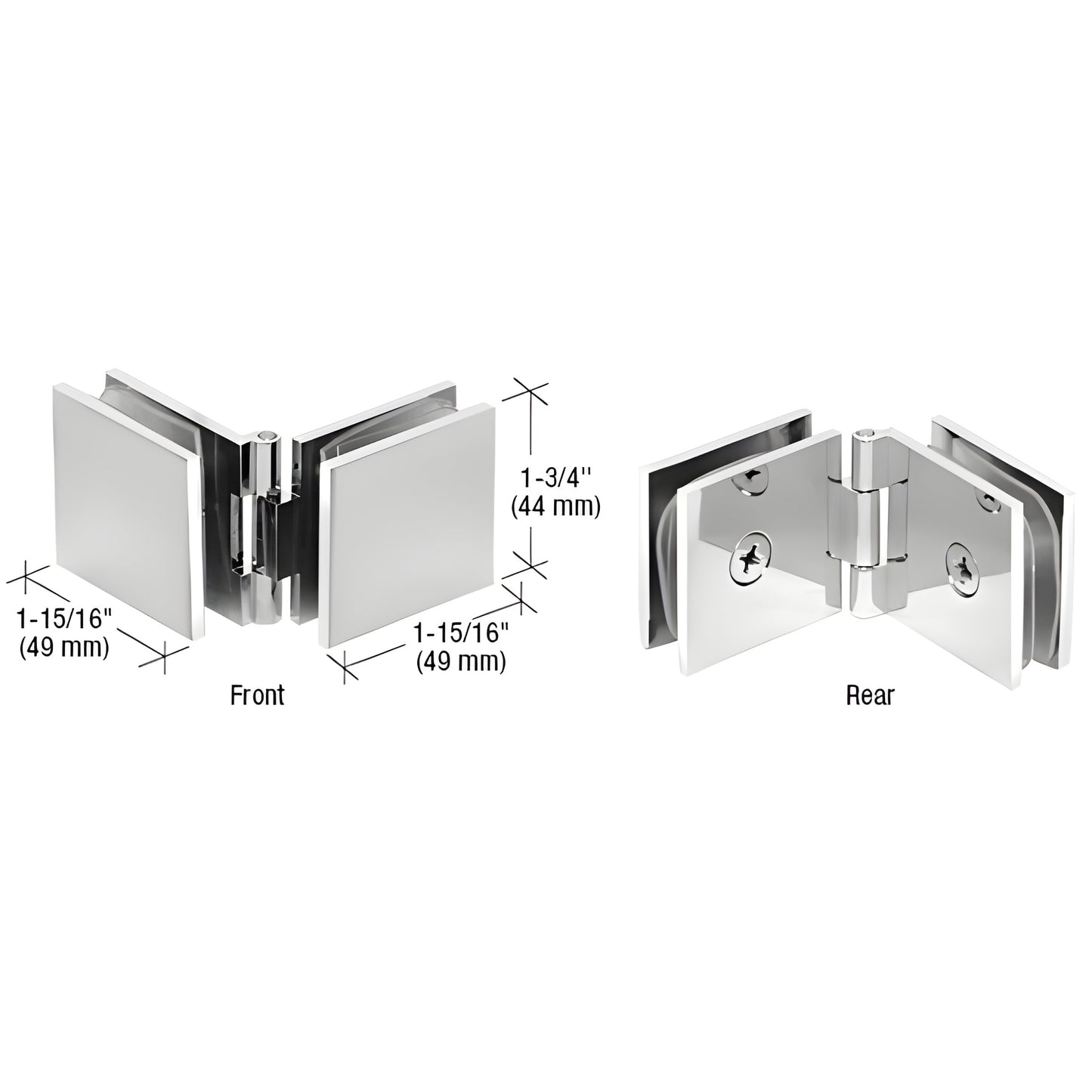 ADJSQ180CH polished chrome adjustable glass-to-glass brass clamp for 8-12mm glass, joins panels 90 -180 .