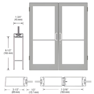 CRL-U.S. Aluminum Clear Anodized Custom Size Pair Series 400 Medium Stile Butt Hinge Showroom Door for Surface Mount Door Closers