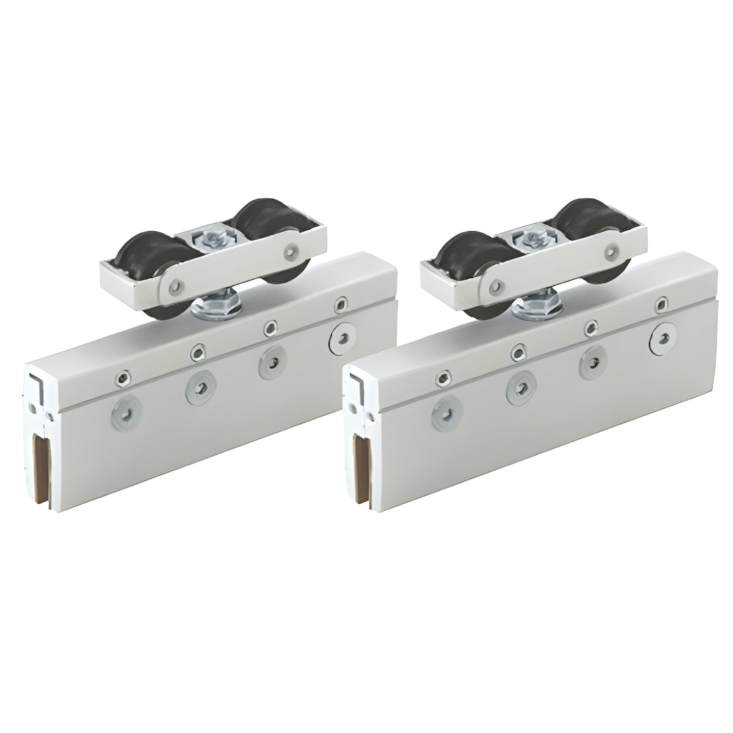 CRL3958 sliding glass door hanger assemblies, pair of white metal top rollers for 8/10mm tempered glass, Softbrake compatible