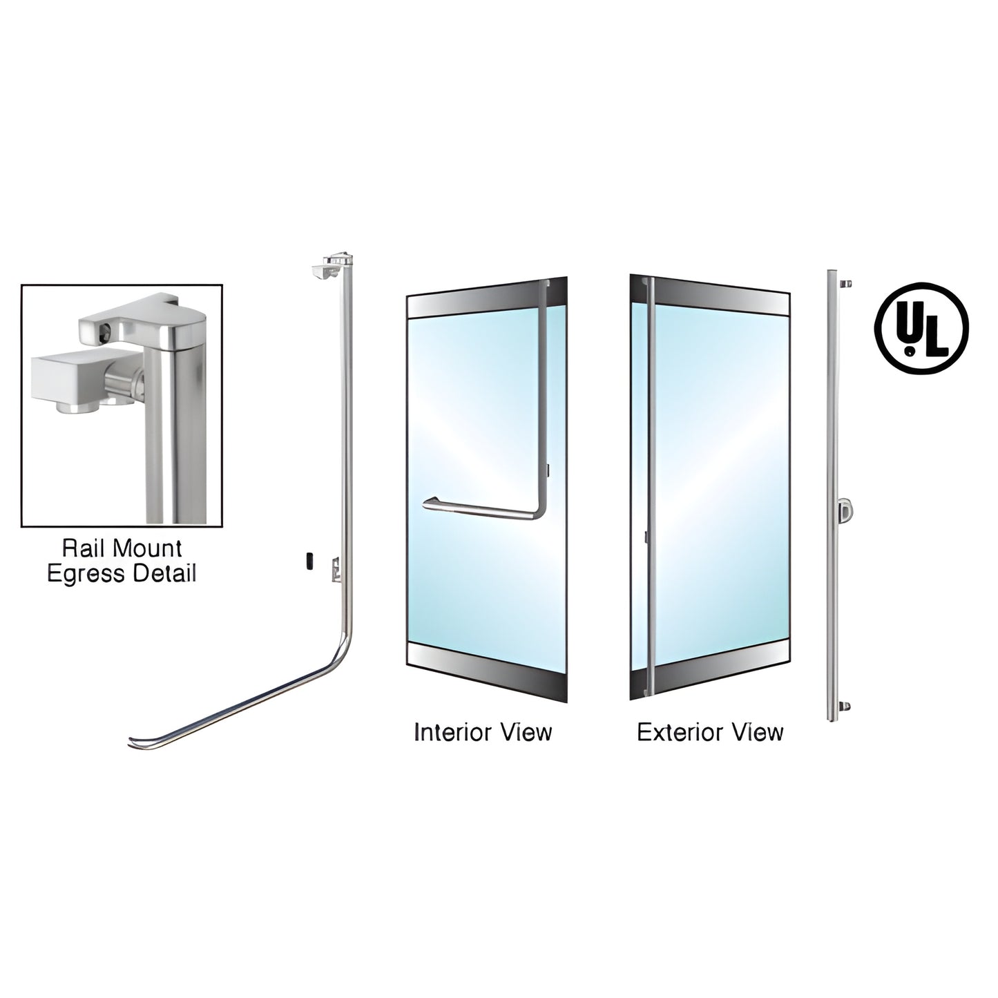 EG100F3RKBS electronic egress control handle, brushed stainless rail-mount for glass doors, 1.25" (32 mm), interior/exterior