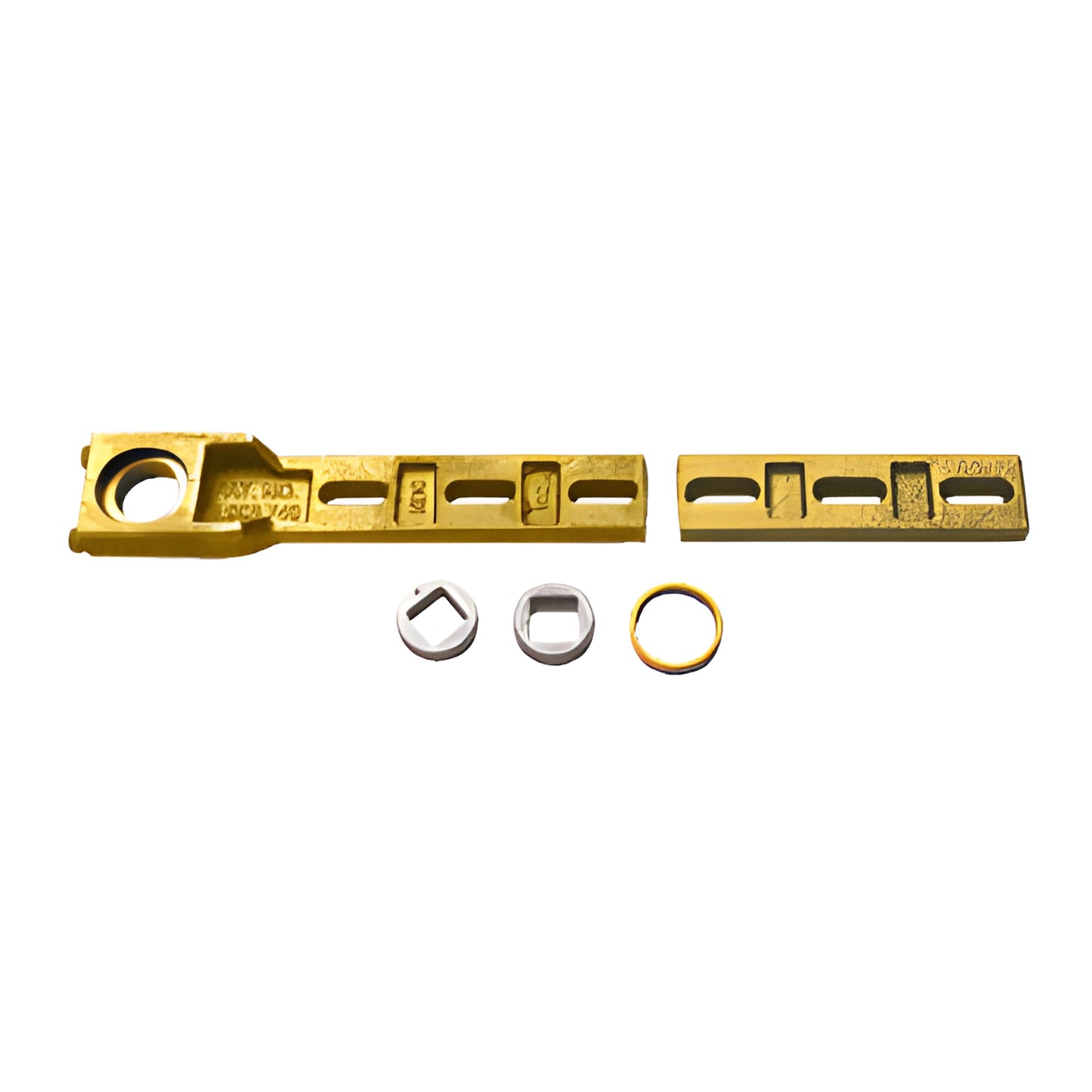 NDC102 swing-free end-load arm retrofit kit - gold arm pieces with spindle adapters and bushing.