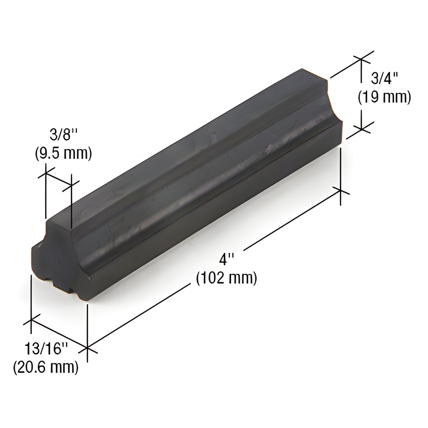 SB142 black EPDM glazing setting block, 4" long for 1/4" (6mm) exterior glass, sold in 100 piece pack