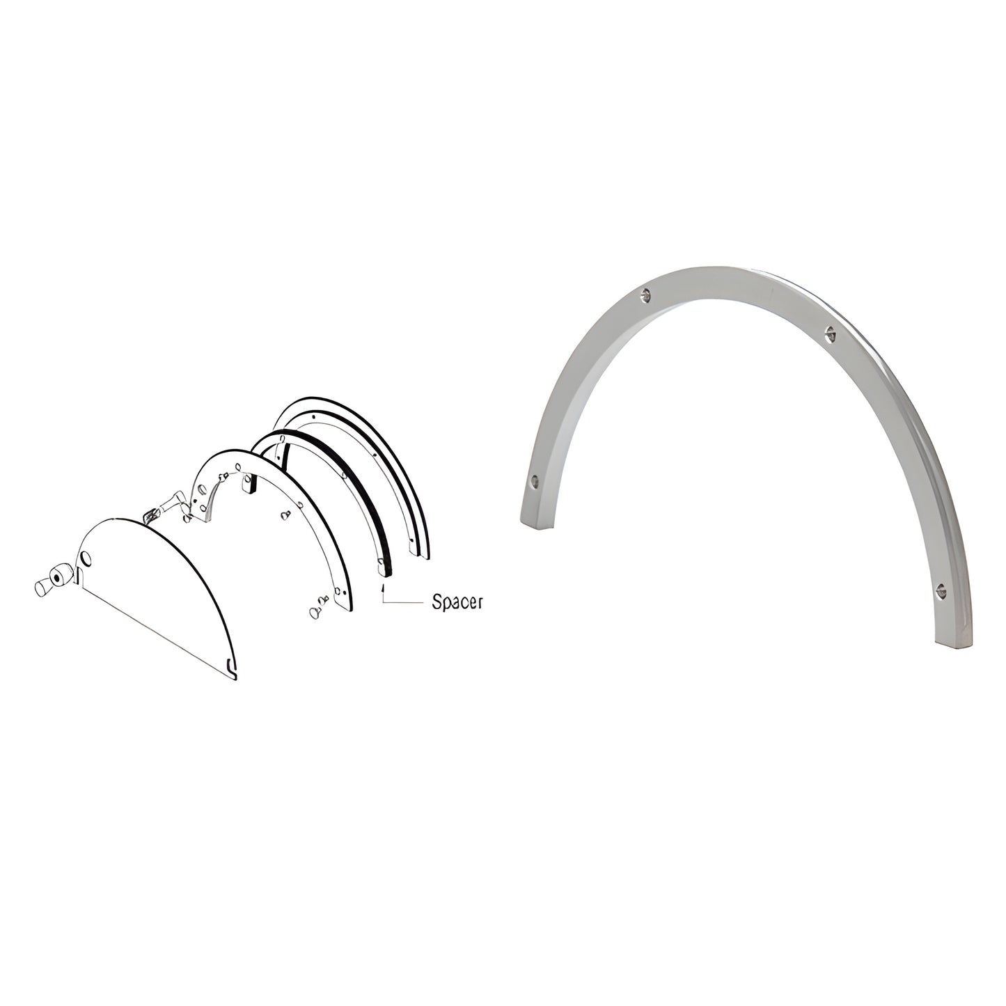 Satin anodized aluminum half-round spacer for ticket windows, fits 1/2" (12 mm) glazing - SKU 725A12.