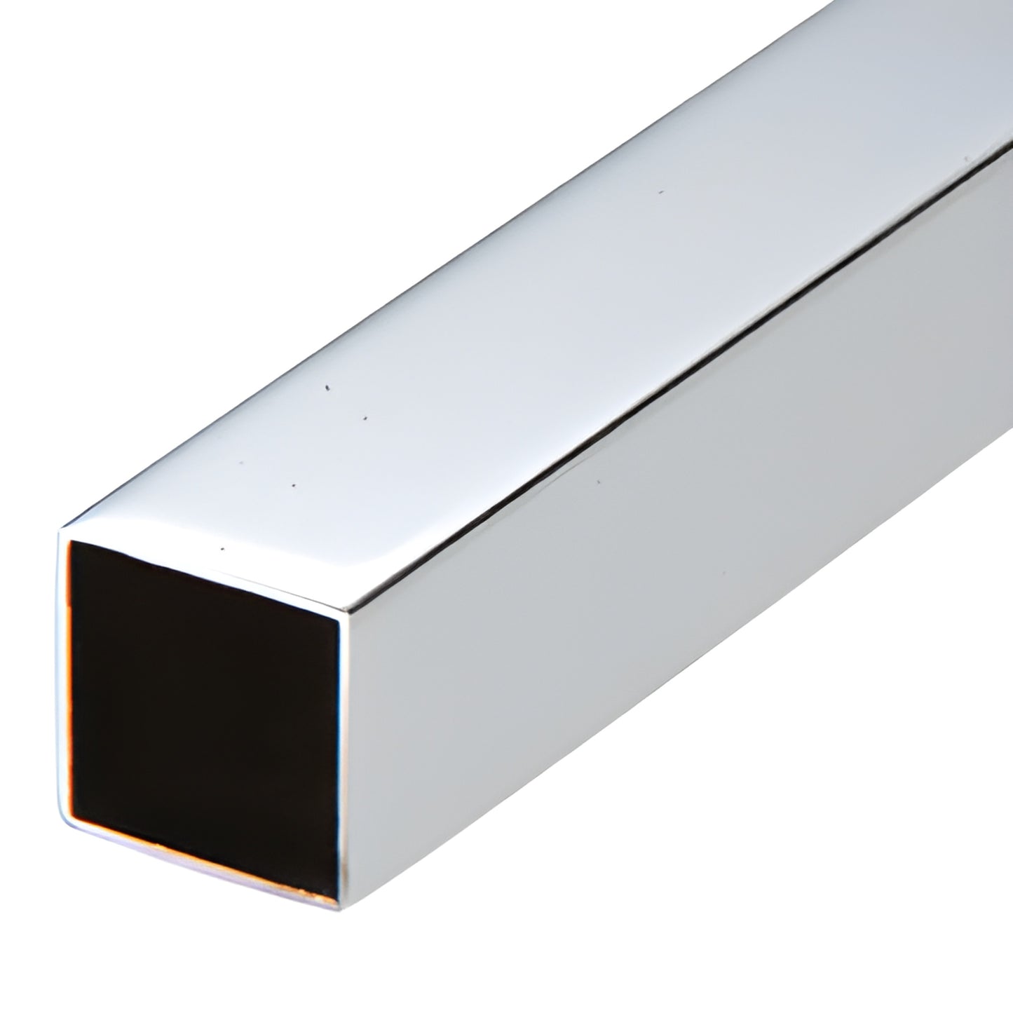 Polished chrome square support bar, 39 in brass tubing (SKU SQ39CH), hollow square profile end view