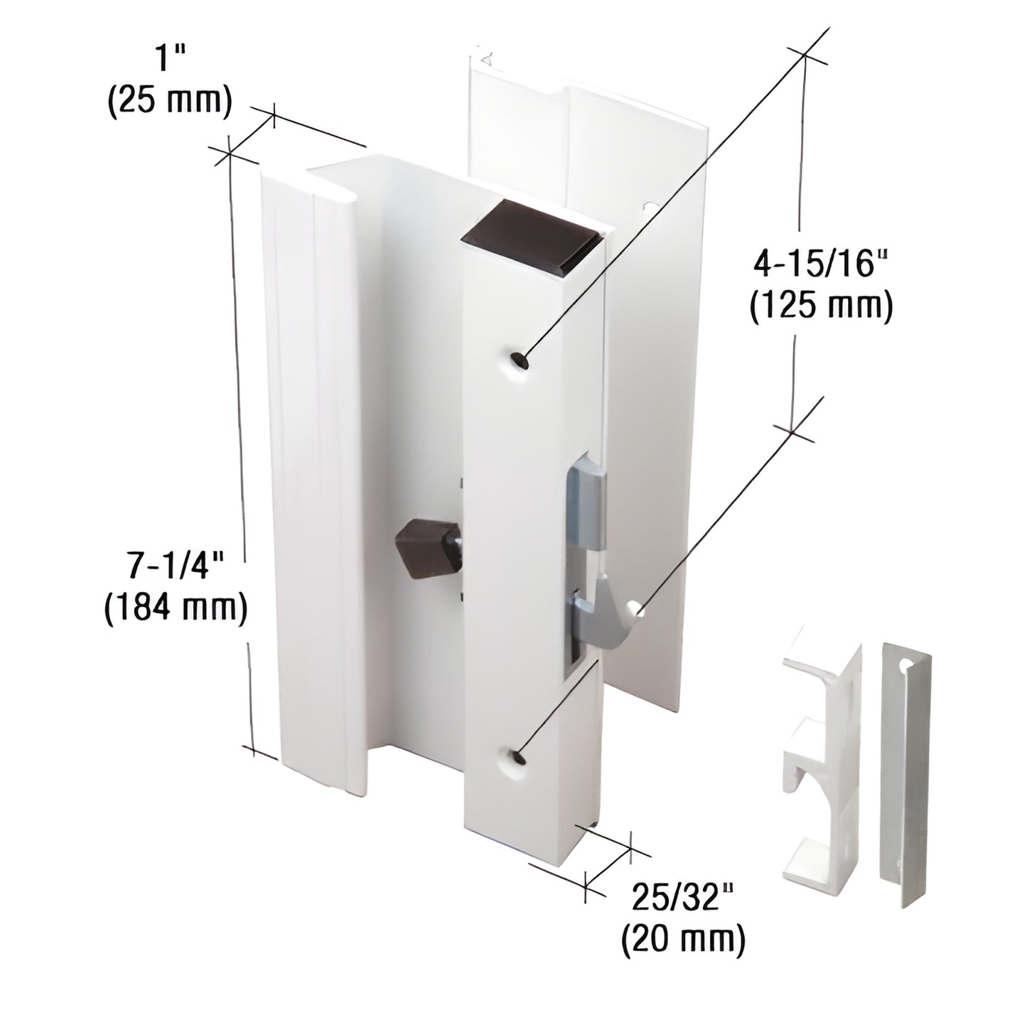 CRL C1191 white aluminum sliding door handle set, low profile 1" projection, 7 1/4" length, anti lift bar, reversible.