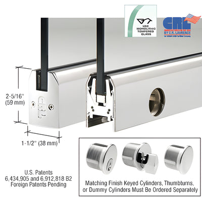 DRS 8in Polished Stainless Door Patch Rail w/ Lock for 1/2in Glass