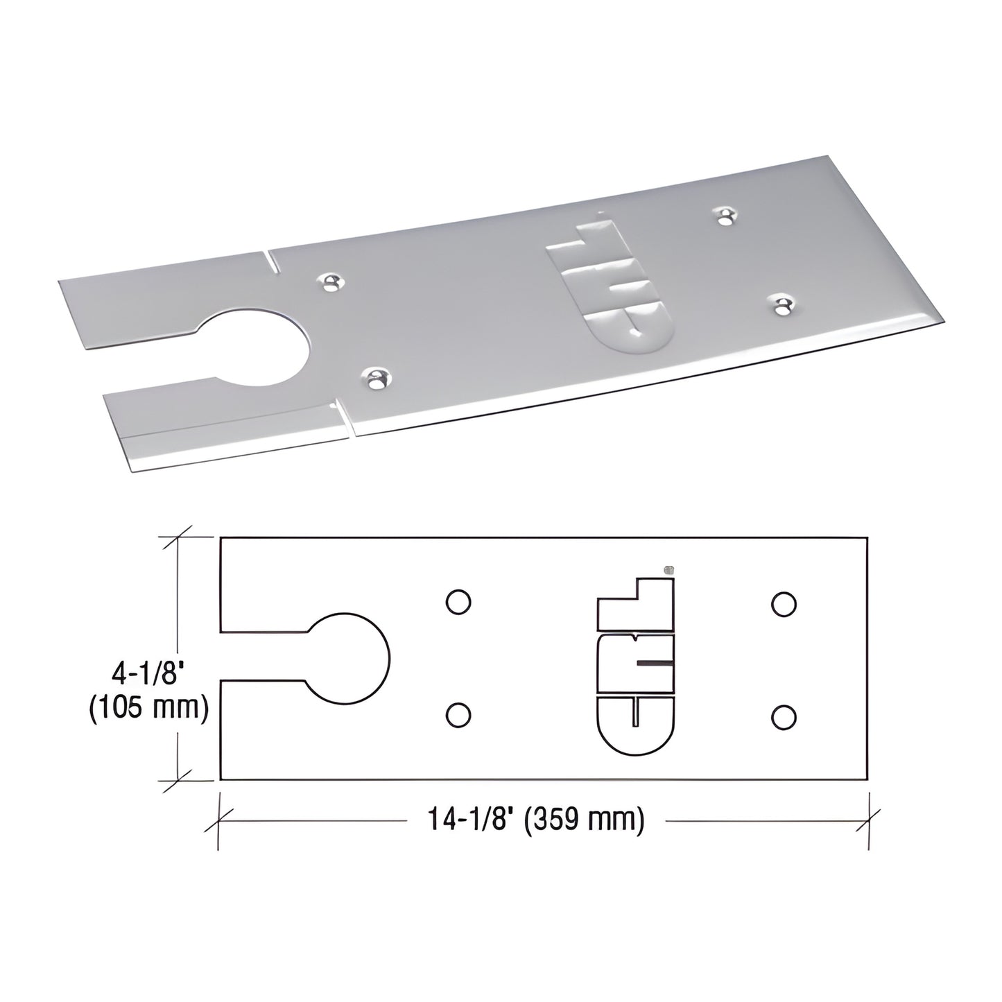 CRL85CPPS polished stainless steel floor closer cover plate, 14-1/8 in 4-1/8 in, slot and screw holes