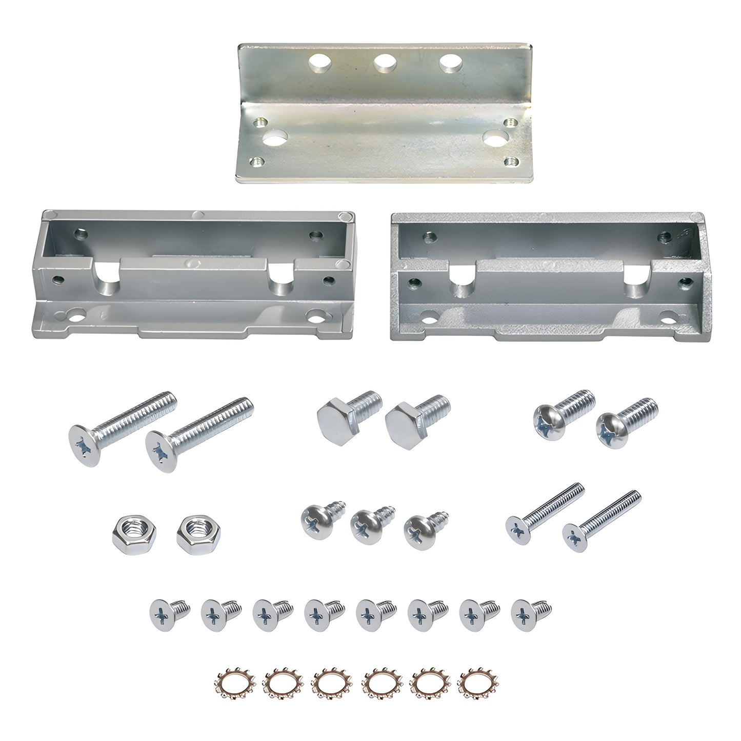 CRL8010FU overhead concealed closer mounting clip set - three metal mounting clips with assorted screws, nuts and washers.