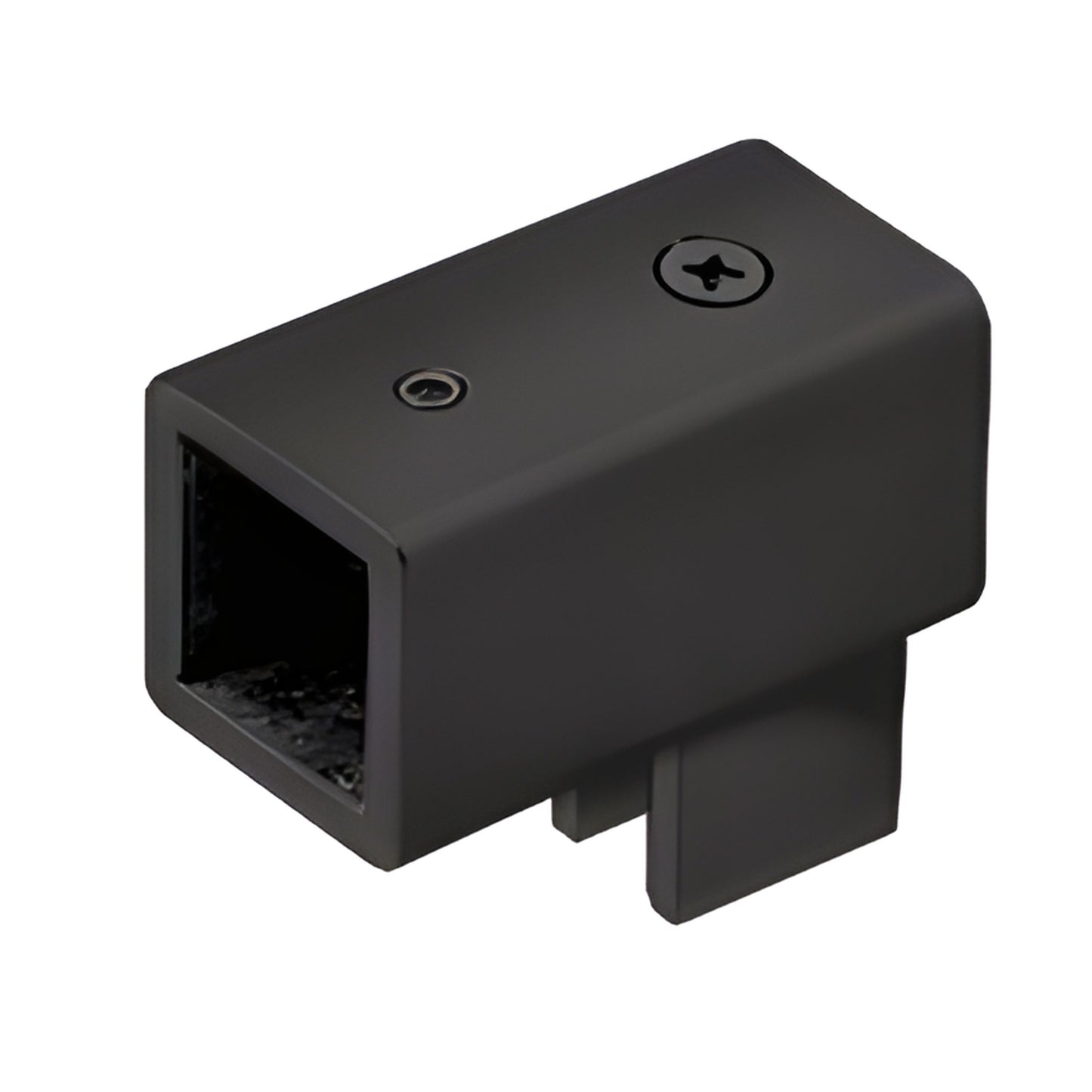 Matte black brass square U-bracket support for 3/8-1/2" glass, swiveling no-drill square bar fitting (SKU: SQ42MBL)