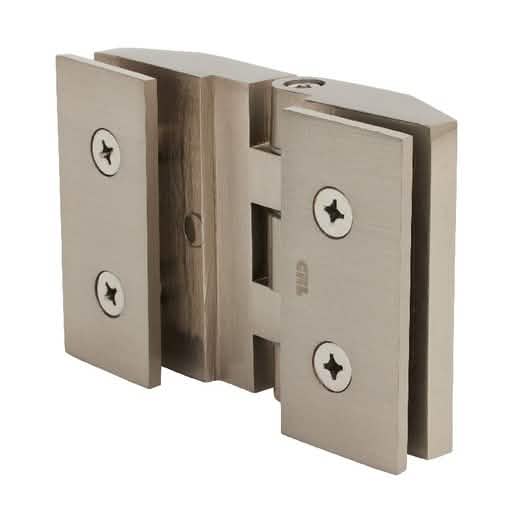 Brushed Nickel Regal 180 Series Glass-to-Glass Hinge for seamless shower door installation