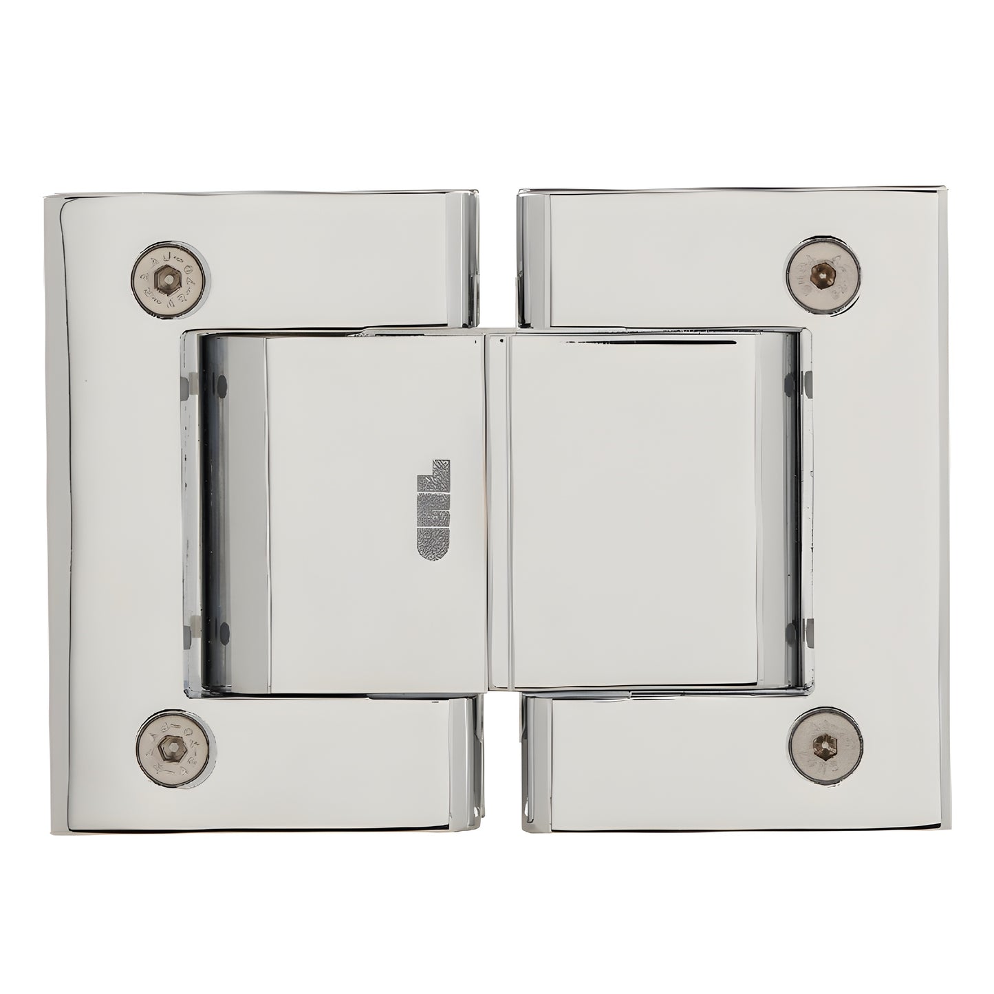 Polished chrome Oil Dynamic self-closing glass hinge, wall-mount full back plate, SKU H8215BTCH