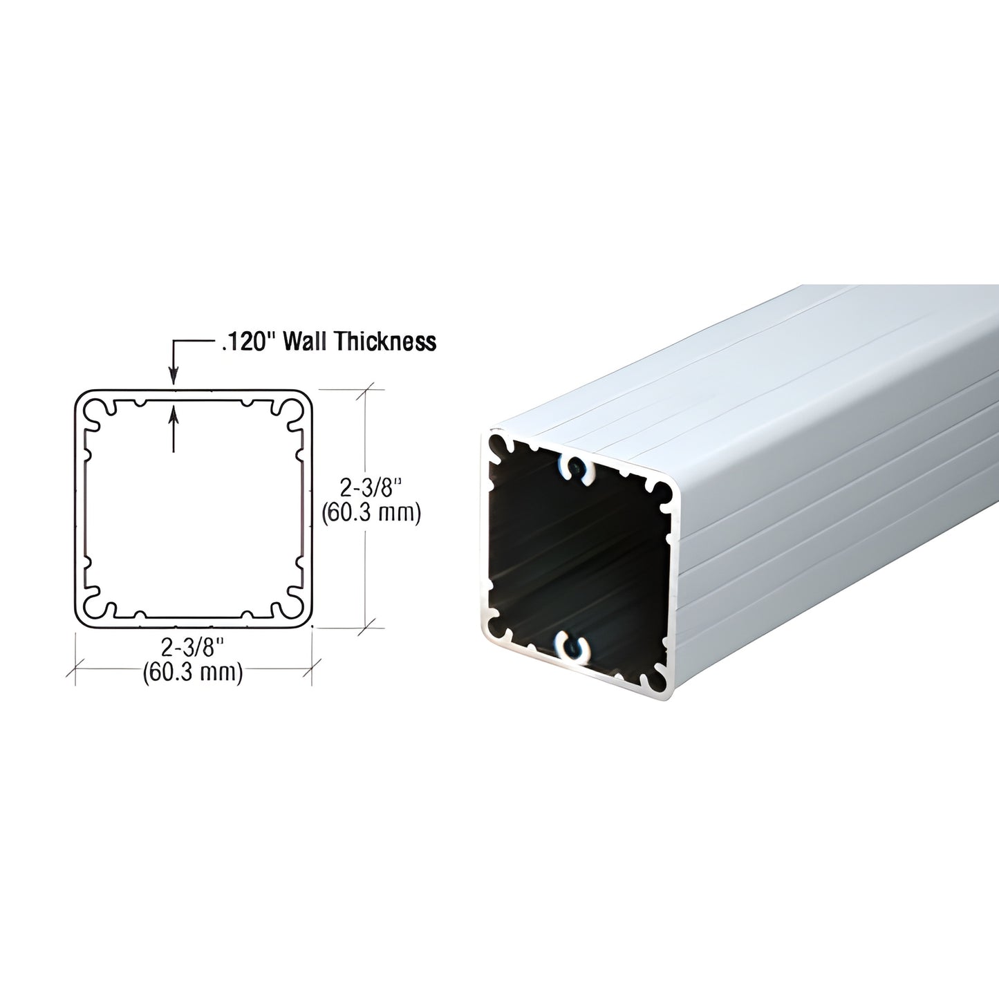 CRL 100 Series 2 3/8" (60.3 mm) square aluminum railing post, mill finish, 42" height - SKU 1P42M
