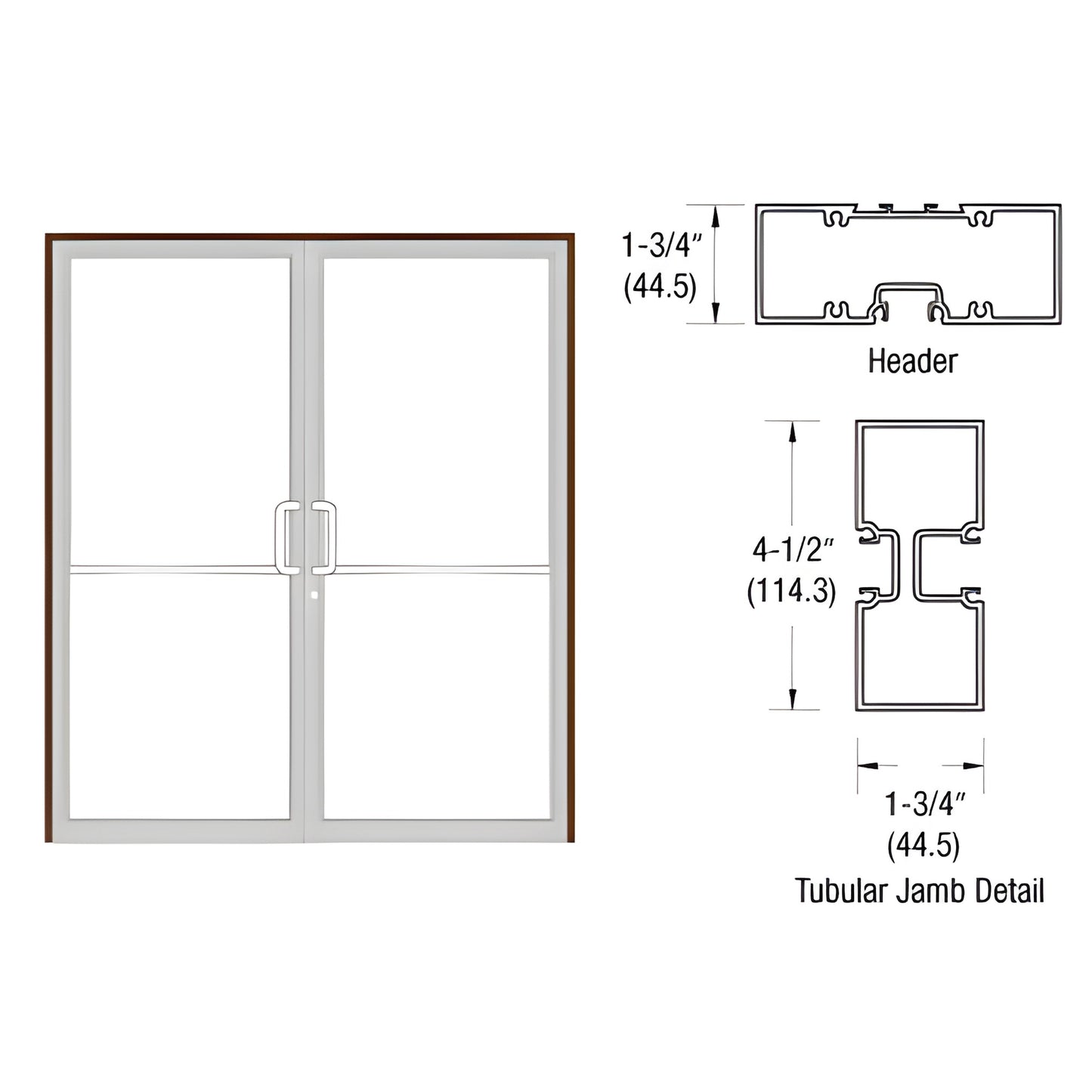 FR42222 black bronze anodized offset-pivot double door frame with aluminum threshold, tubular jambs 1-3/4" x 4-1/2"