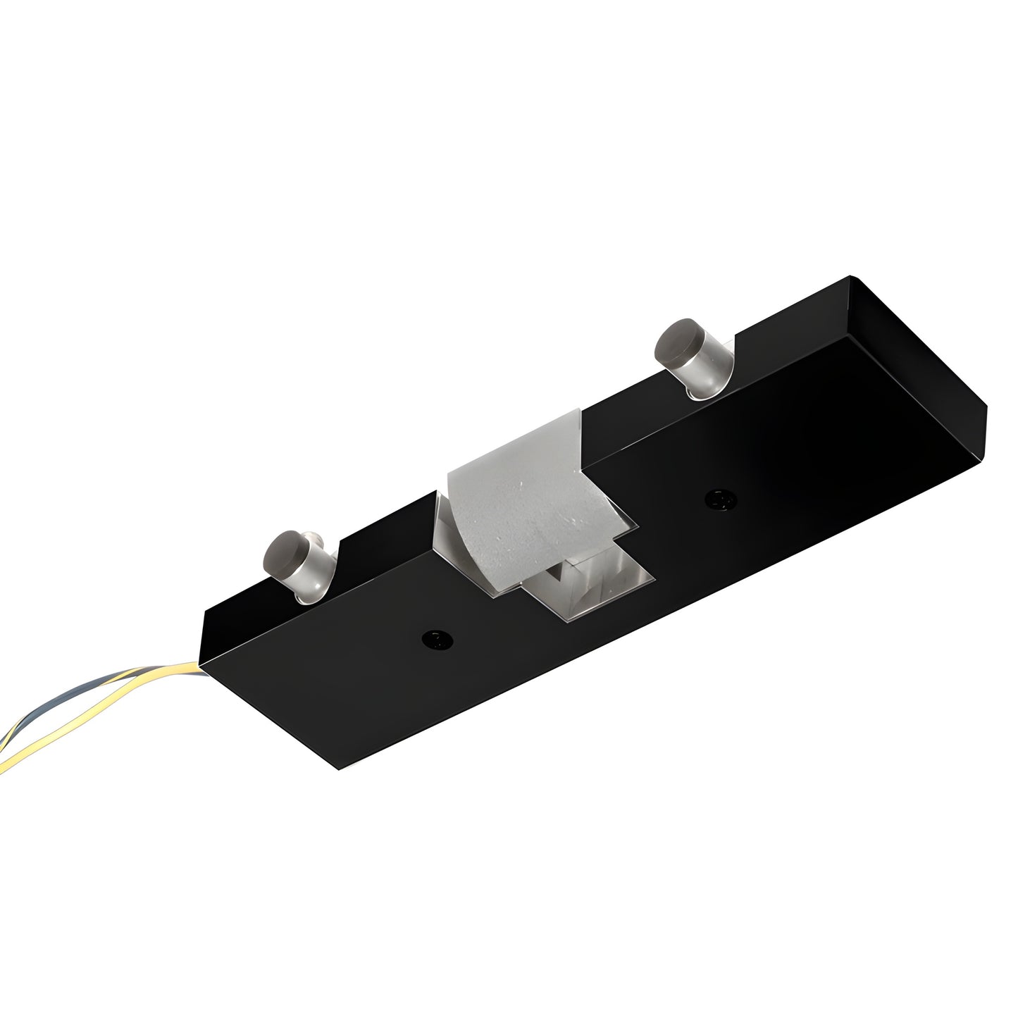 Matte black aluminum electric strike keeper SKU ESK1MBL for 12/19mm tempered glass doors, fail-secure, wiring visible