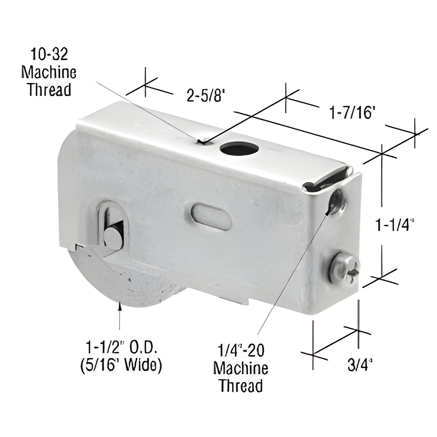 D1903 stainless steel adjustable single roller assembly for sliding glass patio door, 1.5-inch concave wheel