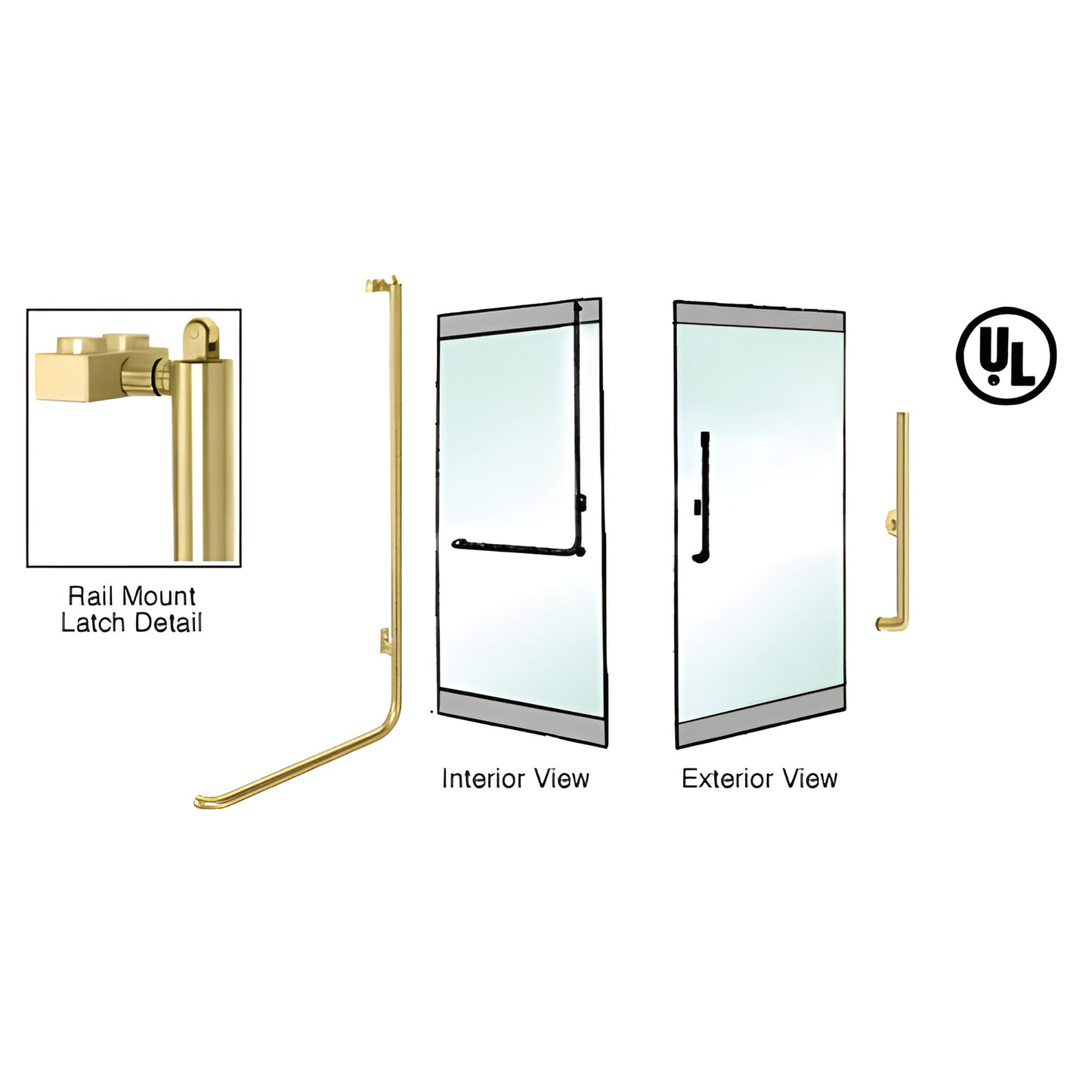 PA100H3RKSB satin brass rail-mount panic handle for glass doors, 1-1/4" tubular, ADA-compliant