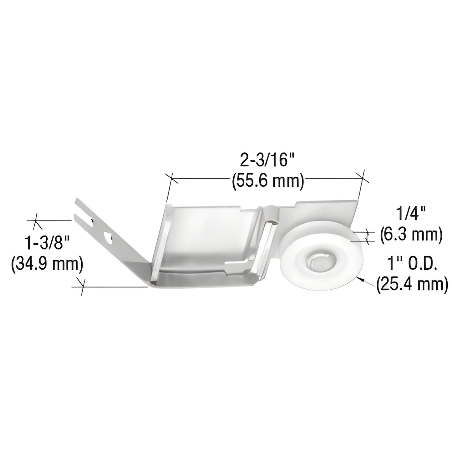 CRL SKU B517 spring-tension screen door roller - aluminum housing, 1" concave white wheel, 2-3/16" length