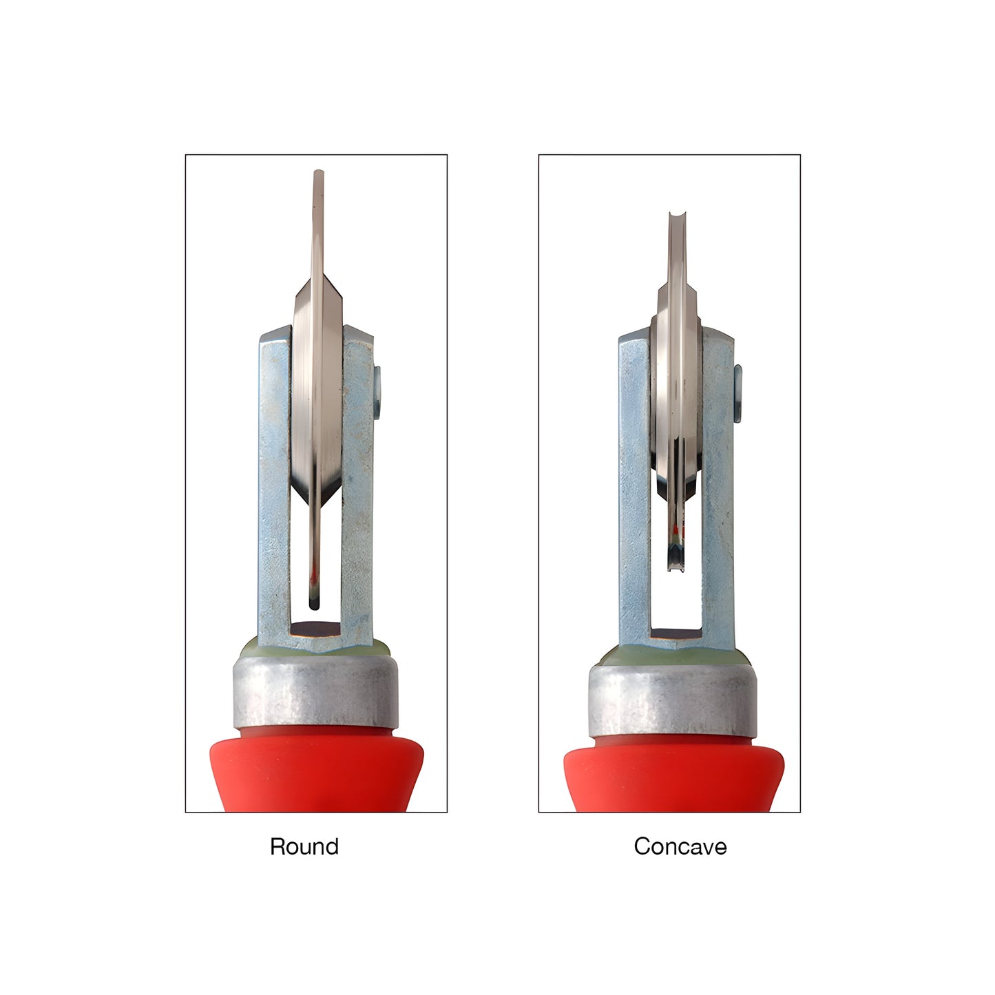 CRL CGS5K7 steel combination roller - red contoured handle with round and concave steel wheels, ball-bearing hubs.