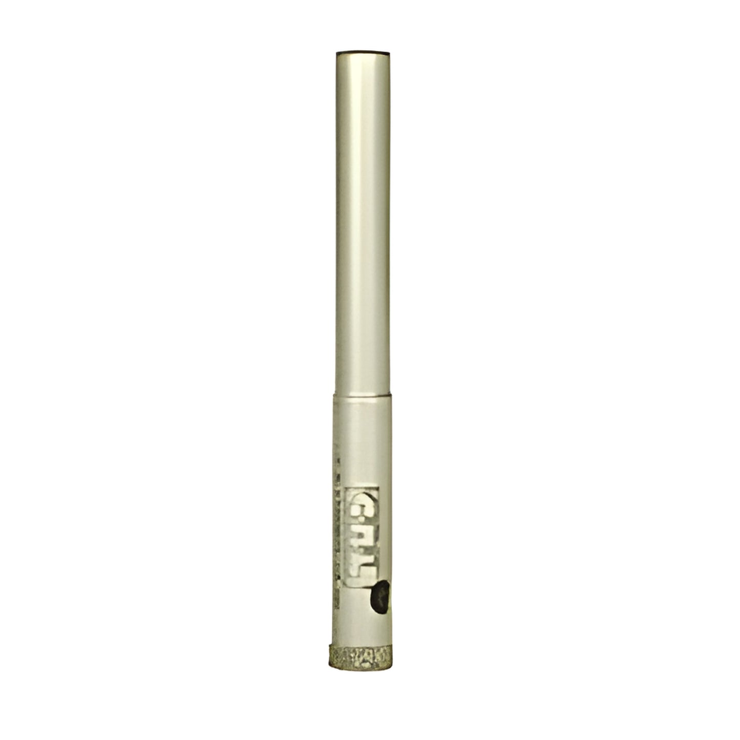 Diamond-plated glass drill bit SKU EDD516, 5/16" diameter with smooth rim and 3/8" reduced round shank.
