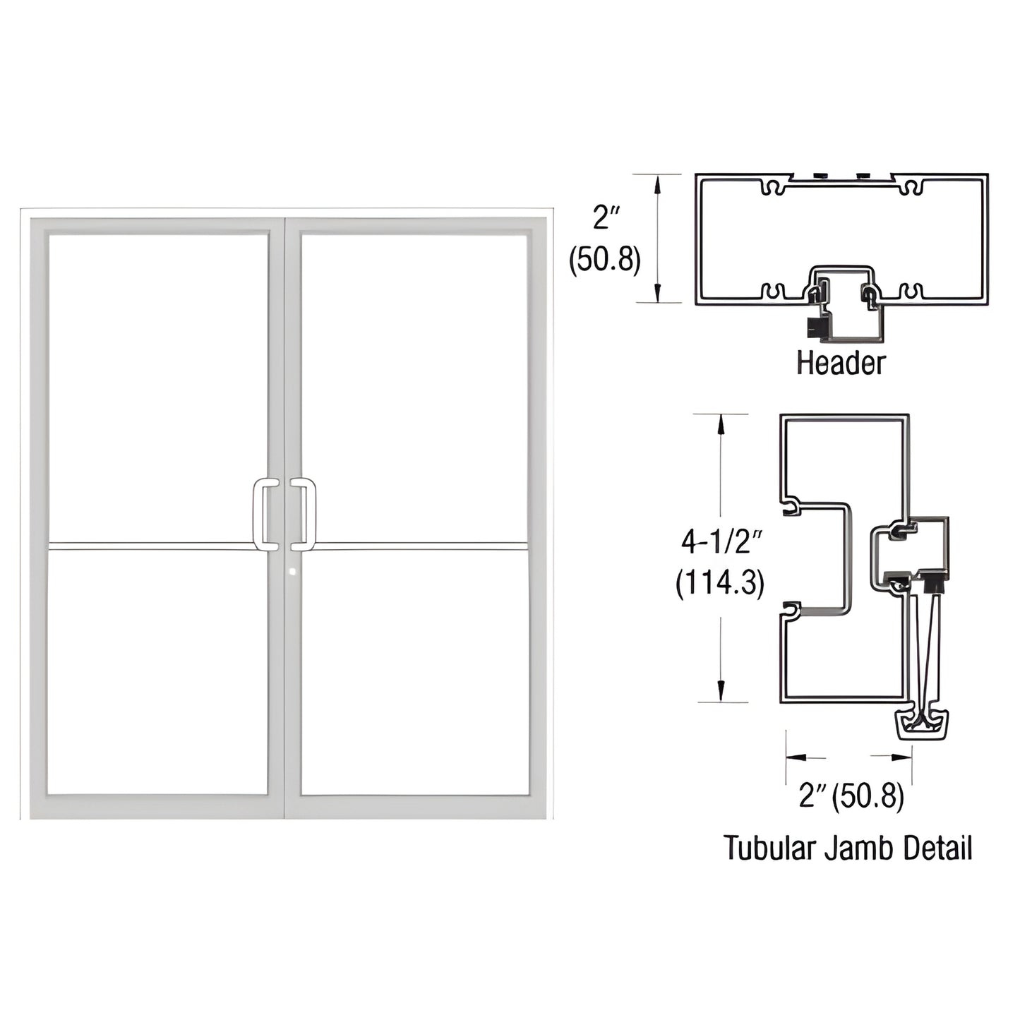 White Kynar double door gear-hinge frame with tubular jambs and threshold - SKU FR72852