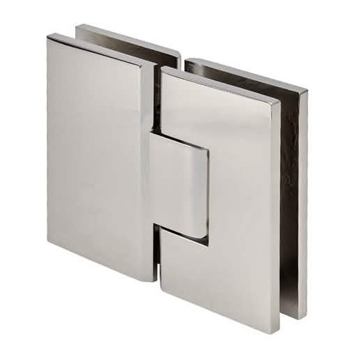 CRL Polished Nickel Victoria 180° Glass-to-Glass Hinge for seamless shower door design.