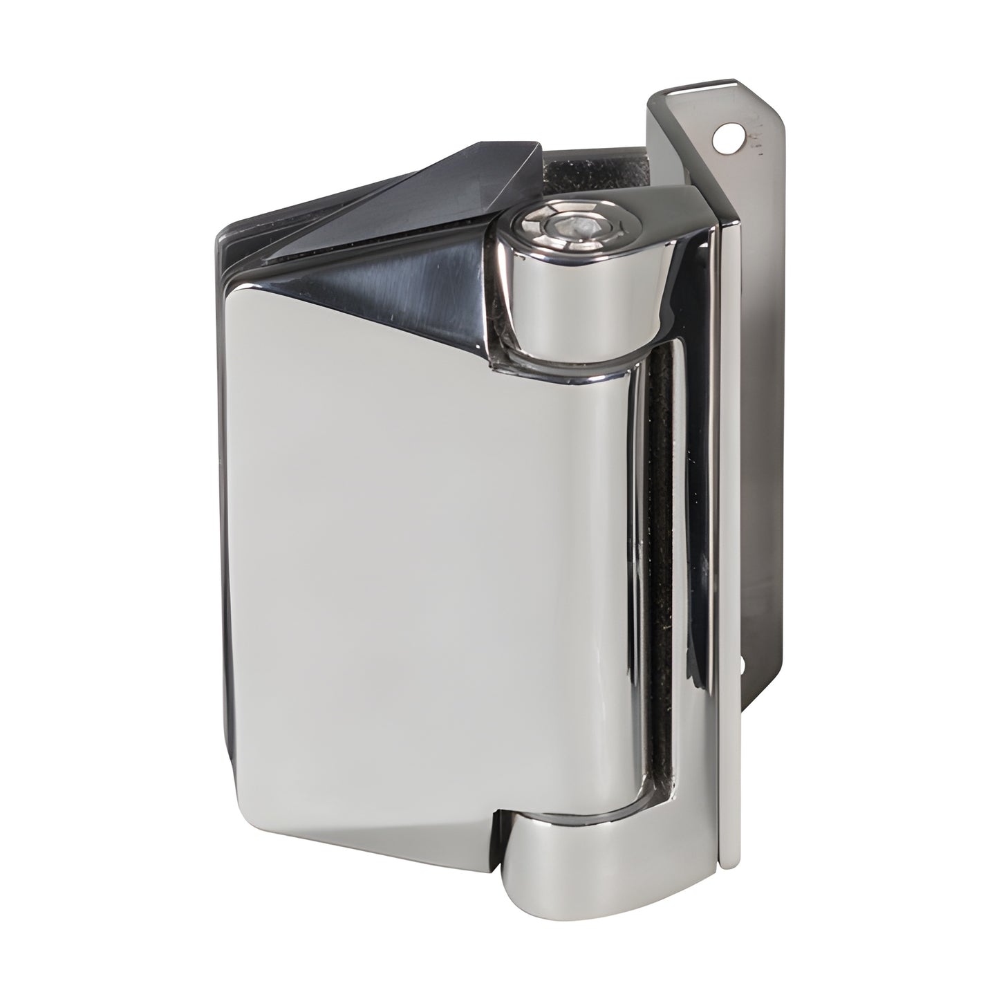 Polished stainless steel soft-close hinge for frameless glass gates (CRL Polaris 125, SKU P0L544125PS)