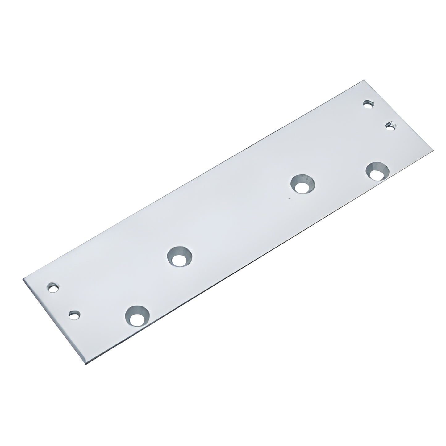 Aluminum drop plate SKU DC54NDPA for DC50/DC54/PR80 surface door closers - narrow plate with predrilled mounting holes