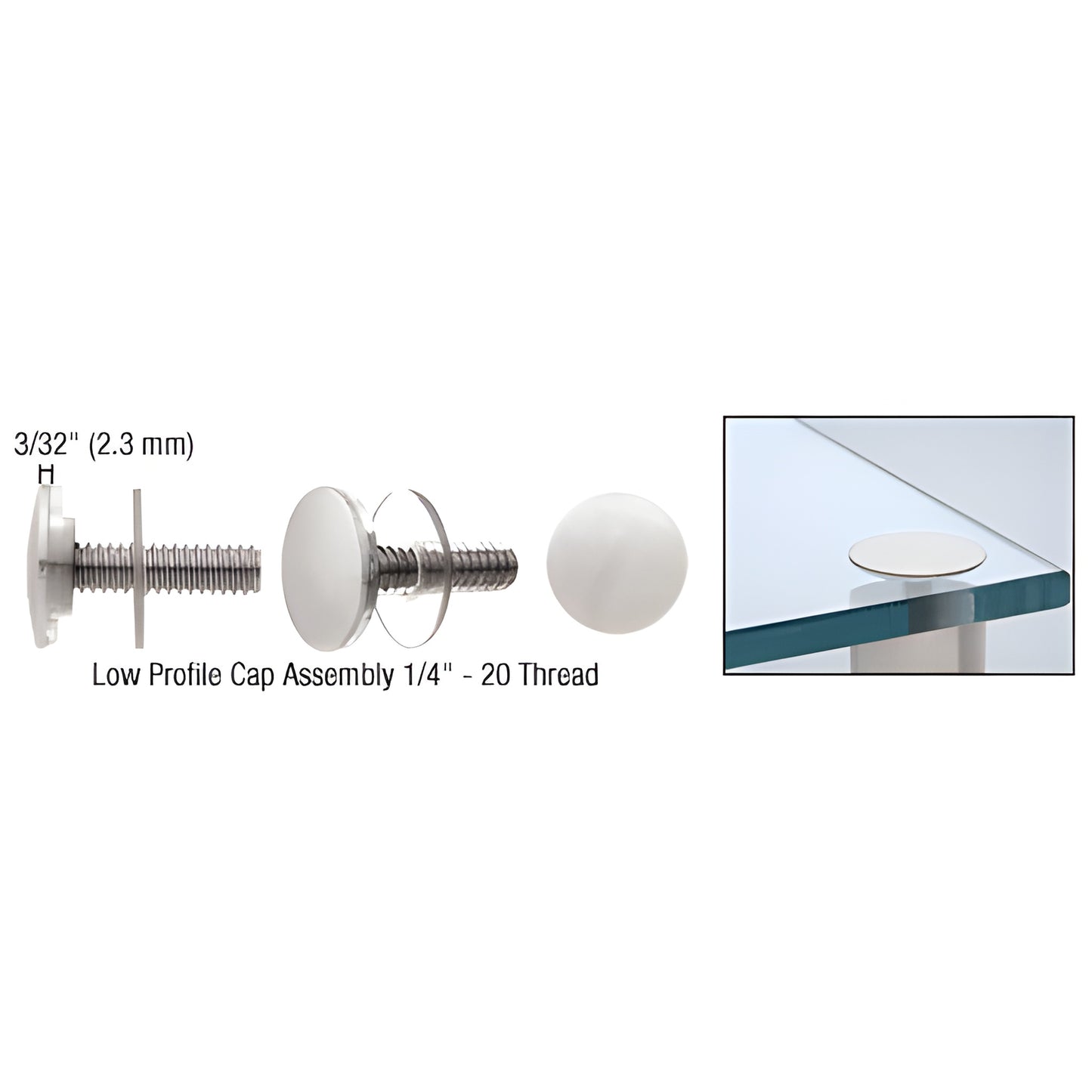 LPC34SC satin chrome 3/4 low-profile brass standoff cap assembly with screw and washer, 1/8 height