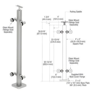 CRL 316 Brushed Stainless 36" P1 Series 180 Degree Center Post Railing Kit