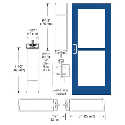 CRL-U.S. Aluminum Custom KYNAR® Paint Custom Single Series 550 Wide Stile Geared Hinge Entrance Door for Panic and Overhead Concealed Door Closer