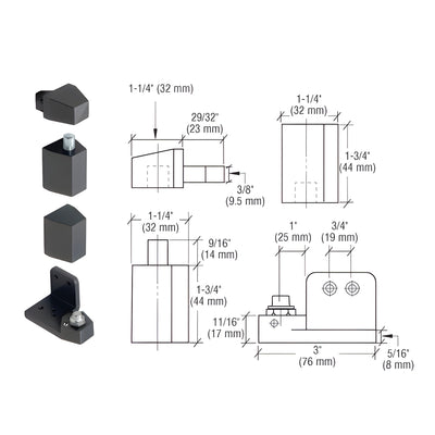 CRL Jackson® Dark Bronze Left Hand 3/4" Offset Pivot Hinge Set - Flush with Frame Face