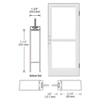 CRL-U.S. Aluminum White KYNAR® Paint Custom Single Series 400 Medium Stile Butt Hinged Entrance Door With Panic for Surface Mount Door Closer