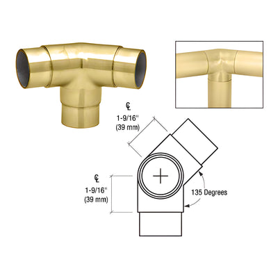 CRL Polished Brass 135 Degree Side Outlet Elbow for 2" Tubing