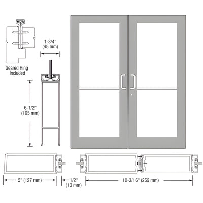 CRL-U.S. Aluminum Clear Anodized Custom Pair Series 550 Wide Stile Geared Hinge Entrance Doors for Surface Mount Door Closers