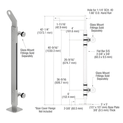CRL Polished Stainless Custom P2 Series Left Hand End Post Railing Kit