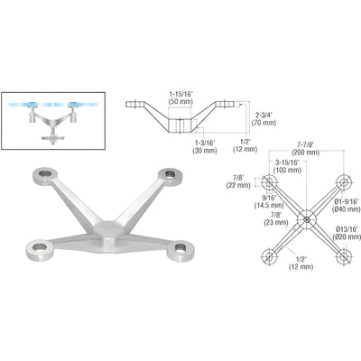 CRL Brushed Stainless 4-Way Arm Heavy Duty Post Mount Spider Fitting