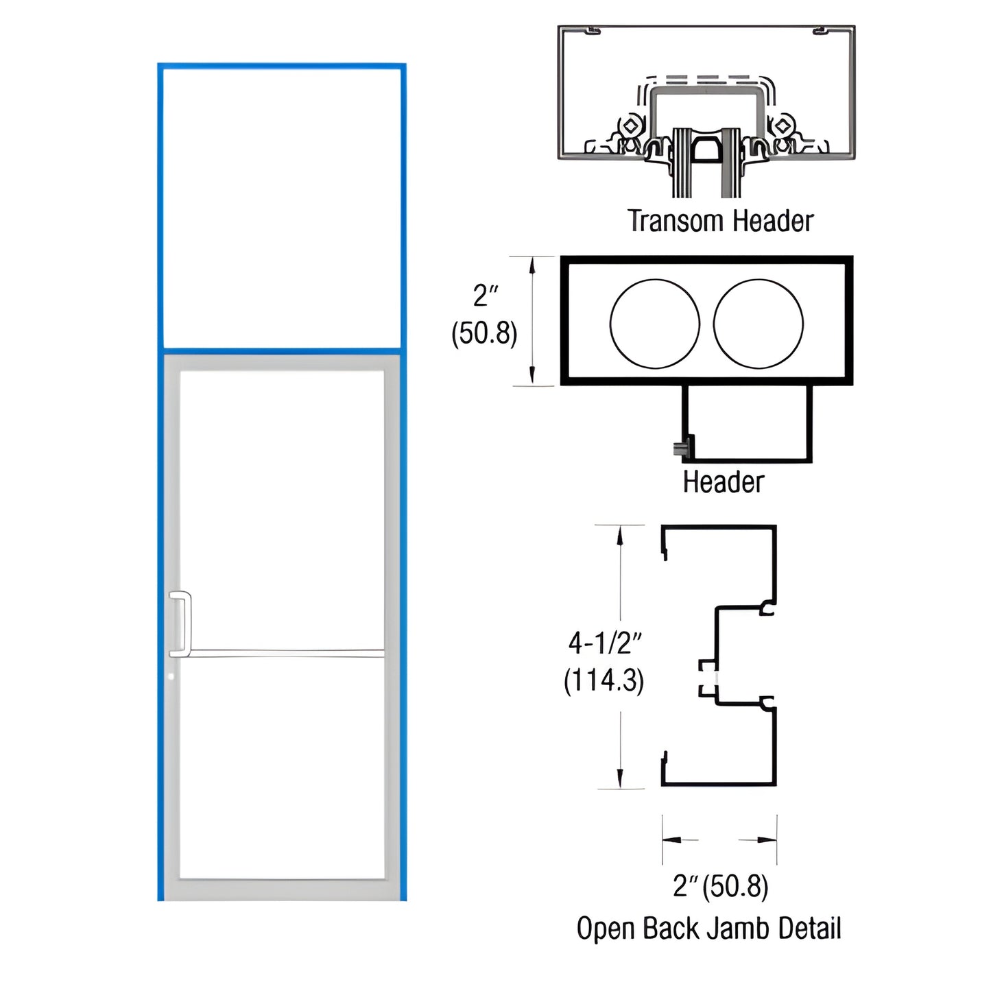 CRL-U.S. Aluminum IT451 1ft KYNAR Painted Custom Transom Frame w/ Open-Back Butt Hinge