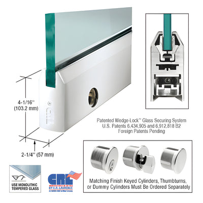 CRL Polished Stainless 3/4" Glass 4" Tapered Door Rail With Lock - Custom Length