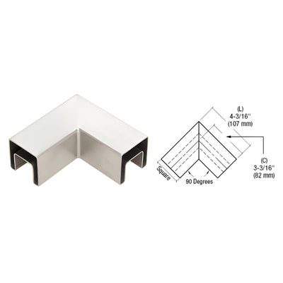 CRL 316 Brushed Stainless Steel 90 Degree Horizontal Roll Formed Cap Rail Corner