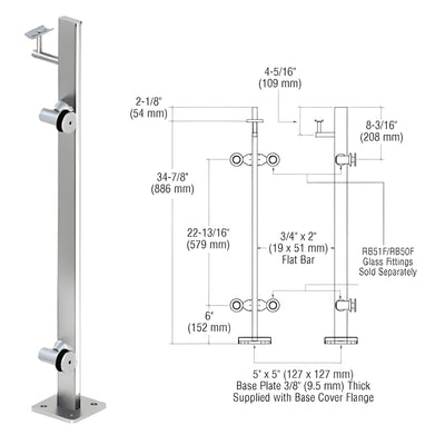 CRL Polished Stainless 36" P3 Series Right Hand End Post Railing Kit