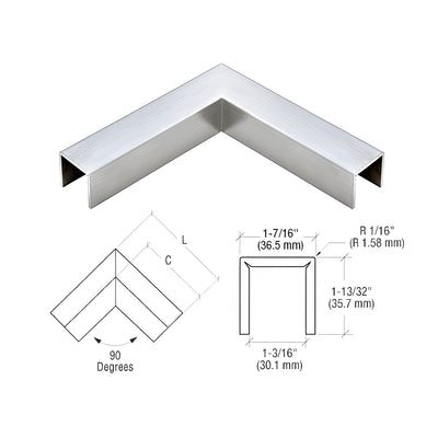 CRL 316 Brushed Stainless LC10 Series Crisp Corner U-Channel 90 Degree Horizontal Corner for 21.52 mm Glass Cap Railing
