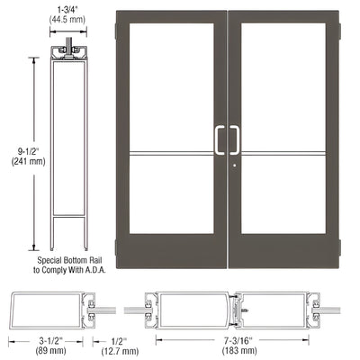 CRL-U.S. Aluminum Bronze Black Anodized Custom Pair Series 400 Medium Stile Butt Hinged Entrance Door for Surface Mount Door Closer