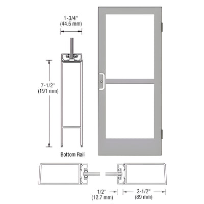 CRL-U.S. Aluminum Clear Anodized Custom Single Series 400 Medium Stile Butt Hinged Entrance Door With Panic for Surface Mount Door Closer