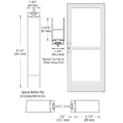 CRL-U.S. Aluminum White KYNAR® Paint Custom Single Series 400 Medium Stile Offset Pivot Entrance Door With Panic for Overhead Concealed Door Closer