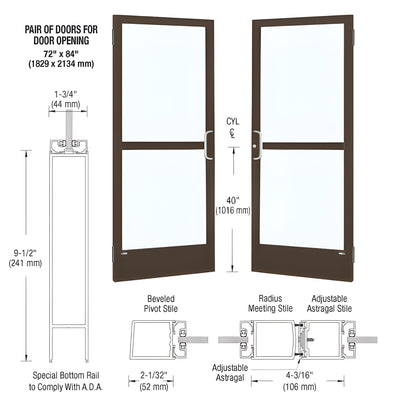 CRL-U.S. Aluminum Bronze Black Anodized Custom Pair 72" x 84" Series 250 Narrow Stile Butt Hinge Entrance Door