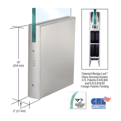 CRL Brushed Stainless 1/2" Glass 10" Square Door Rail Without Lock - Custom Length