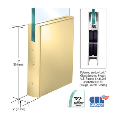 CRL Polished Brass 1/2" Glass 10" Square Door Rail Without Lock - Custom Length