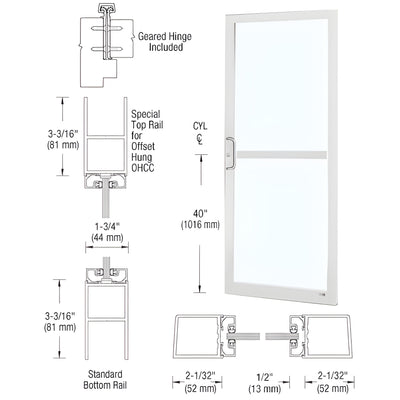 CRL-U.S. Aluminum White KYNAR® Paint Custom Single Series 250 Narrow Stile Geared Hinge Entrance Door With Panic for Overhead Concealed Door Closer
