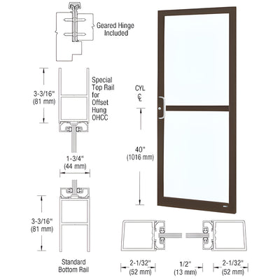 CRL-U.S. Aluminum Bronze Black Anodized Custom Single Series 250 Narrow Stile Geared Hinge Entrance Door With Panic for Overhead Concealed Door Closer