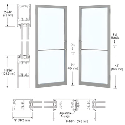 CRL-U.S. Aluminum Clear Anodized Class 1 Custom Pair Series 250T Narrow Stile Butt Hinge Thermal Entrance Doors for Surface Mount Door Closers